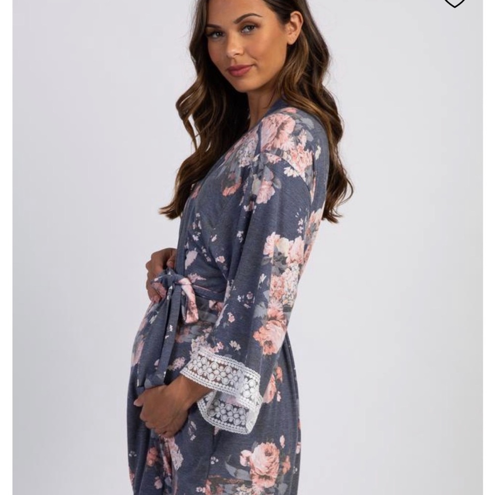 PinkBlush Crochet Trim Delivery/Nursing Maternity Robe